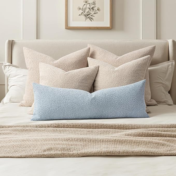 MIULEE Textured Boucle Lumbar Pillow Cover for Bed 14x36 Light Blue | Pack of 1 Textured Neutral Couch Throw Pillow Cover, Accent Solid Long Body Pillowcase, Sofa Living Room Home Decor