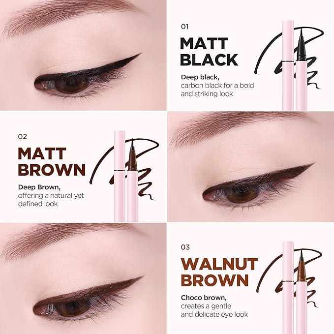 lilybyred AM9 to PM9 Survival Penliner | Korean Waterproof Liquid Eyeliner, 0.1mm Ultra-Fine Brush, Highly Pigmented, Quick-Dry, Smudge-Proof, Long-Lasting, Precision Line, 0.021 oz. (01 Matt Black)