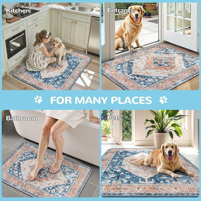 Lahome Super Absorbent & Leakproof Washable Dog Pee Pads - 2 Pack Value Set - Waterproof, Non-Slip Reusable Pads for Puppy Training, Crates & Whelping (24"x24", Beige Blue)