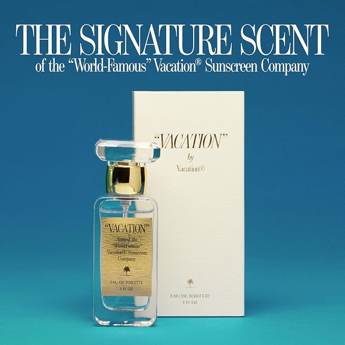 VACATION Sunscreen Eau de Toilette Bundle, Beach Coconut Perfume, Unisex Scent of Sunscreen & Summer, Bundled Travel Size Perfume Gift Set, Full Size 1 Fl. Oz. + Mini 0.338 Fl. Oz.