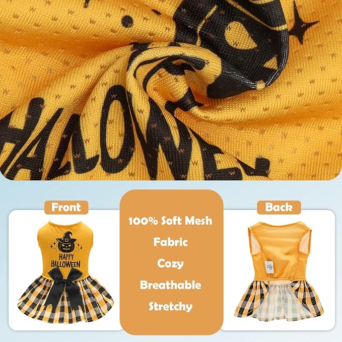 CuteBone Dog Mesh Dress Halloween Puppy Sundress Pet Outfit Summer Fashion for Small Dogs Girl Cat Clothes