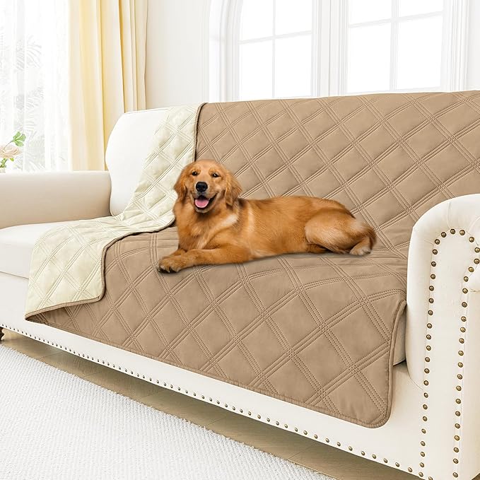 Smiry Waterproof Dog Bed Cover, Reversible Pet Blanket for Sofa Couch | Soft Washable Dog Blanket, Leakproof Couch Cover for Dogs Cats & Furniture Protection, 68x82, Camel/Beige