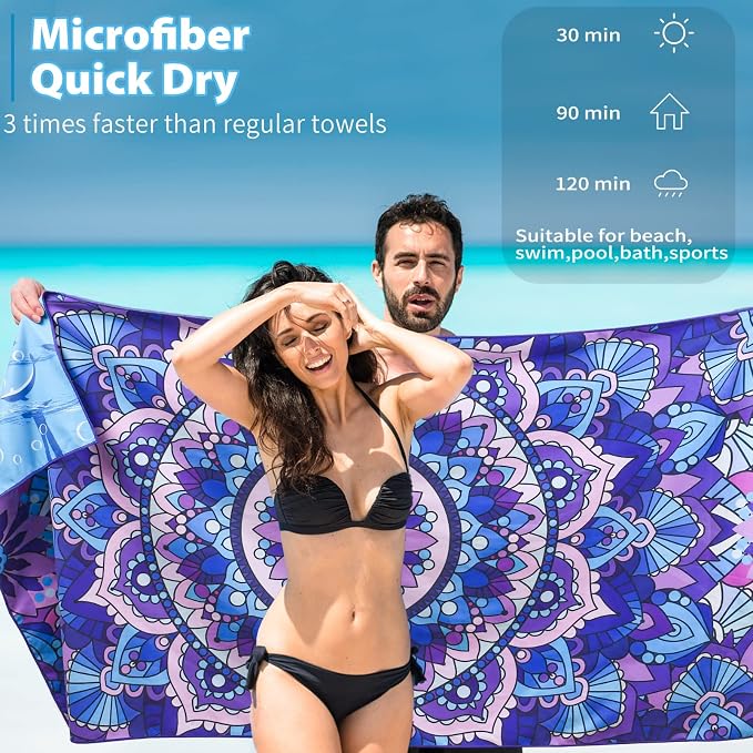 TwoYek 4 Pack Microfiber Thin Beach Towel Lightweight 71x32 Oversized Extra Large Sand Free Towels Quick Dry for Travel Pool Yoga Gym Sports Beach Accessories Vacation Essential Gift