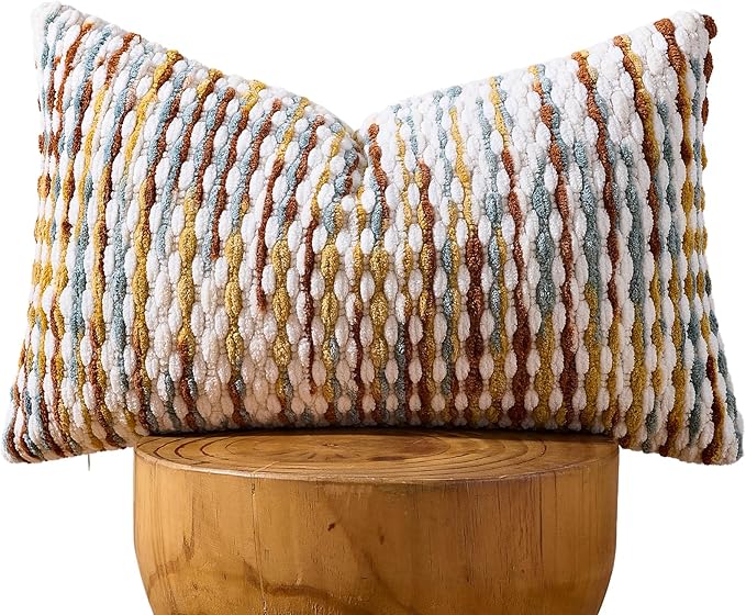 Boho Chenille Pillow Cover Decorative Tufted Pillowcase for Couch Bed Sofa Bedroom Living Room Modern 12 x 20-Inch Brown