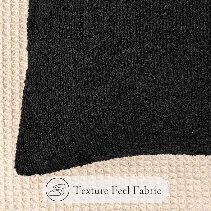 JoraLion 14x36 inch Boucle Lumbar Pillow Cover, Black Woven Texture Neutral Long Pillow Cover Breathable Cushion Case for Couch Sofa Bed Living Room Home Decor (Cover Only)