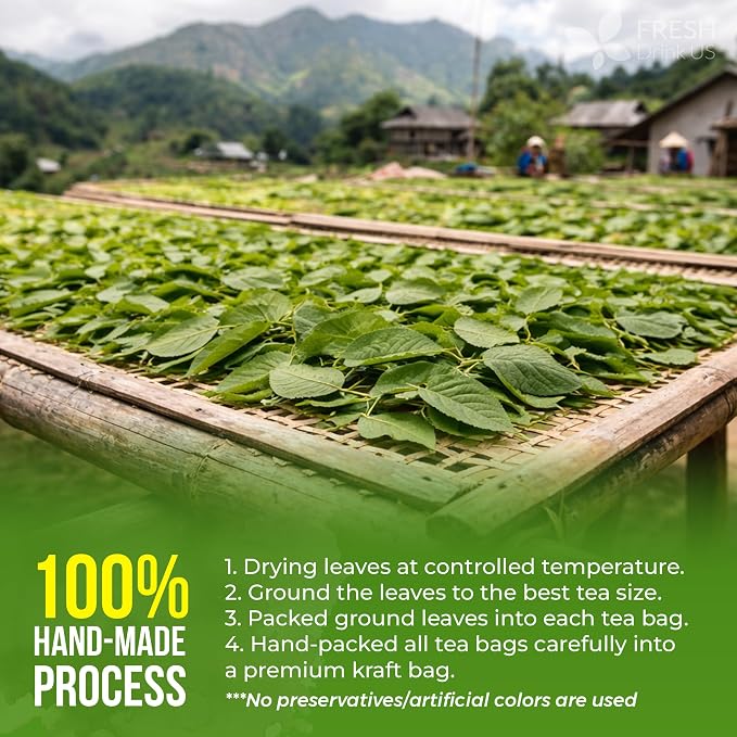 FreshDrinkUS, Premium 120 Mulberry Leaf Tea Bags, 100% Natural & Pure from Mulberry Leaves. Loose Leaf Herbal Tea. Made with Natural Material Tea Bags. No Sugar, No Caffeine, No Gluten, Vegan.