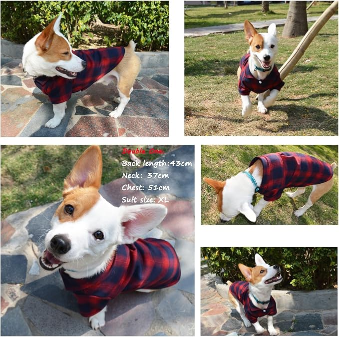 Koneseve Dog Shirt, Pet Plaid Clothes Shirt T-Shirt Sweater Matching Breathable for Small Medium Large Dog Cat Puppy Adorable Casual Cozy Halloween Thanksgiving Christmas Costumes (Red; 7XL)