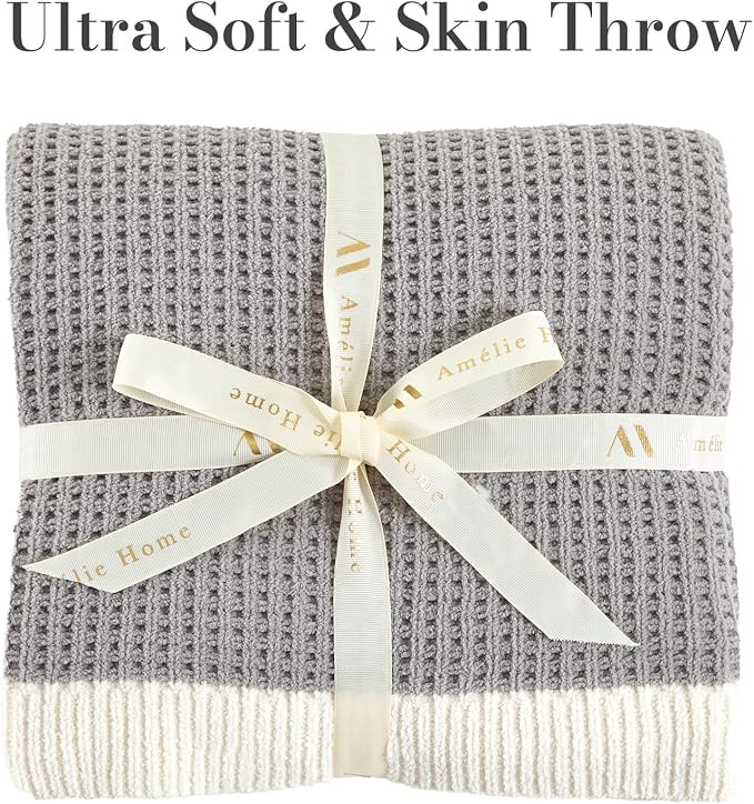Chenille Throw Blanket, Soft Cozy Waffle Throw for Couch & Sofa, Warm Yet Lightweight, Breathable All-Season Throws for Women Men, Housewarming, Birthdays, 60"x80", Grey