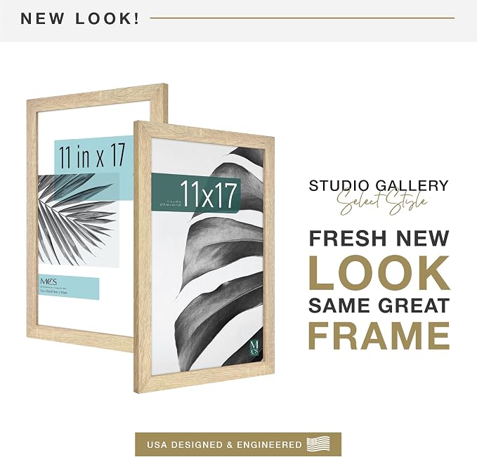 MCS Studio Gallery 11x17 Picture Frame Natural Woodgrain Engineered Wood, Rectangle Photo Frame for Photos, Posters & Art Prints (1-Pack)