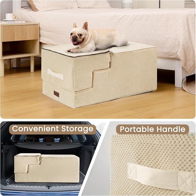 Aodisman Dog Stairs for High Beds 22.6" H, 5-Step Pet Steps for Small Dogs | Indoor Non-Slip Pet Stairs with Carry Handle for Puppies, Senior Cats & Short-Legged Dogs to Reach High Beds & Window Sills