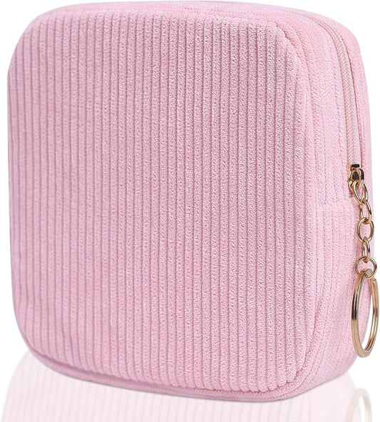 Sanitary Napkin Storage Bag, Preppy Corduroy Period Bag for Women, Cute Portable Period Pouch with Zipper, Sanitary Pads Bag Tampons Holder for Purse, First Period for Women Ladies