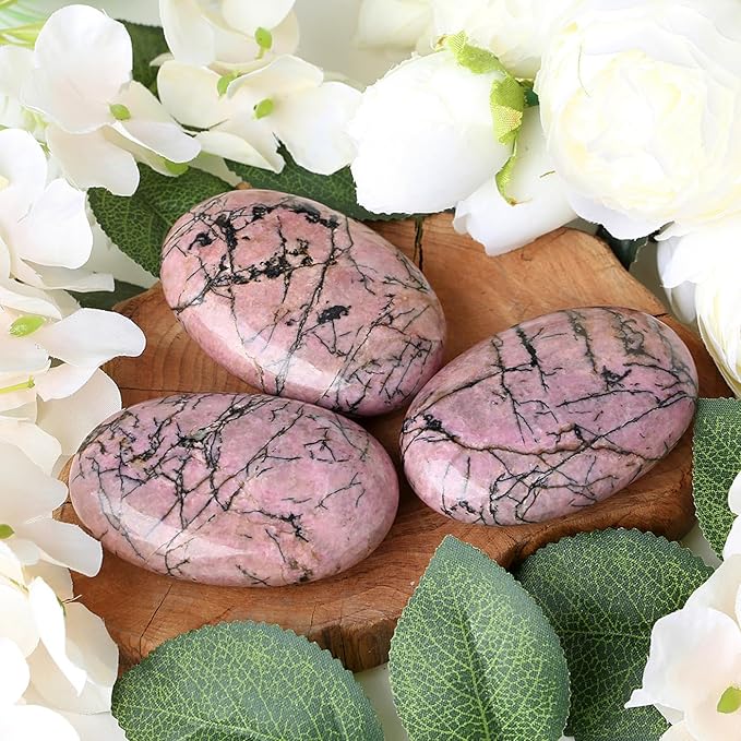 ZHIYUXI 2.4" Rhodonite Crystals Gemstones Crystals and Stones Crystal Decor Energy Balancing Protection Crystals Therapy Polished Stones Palm Stone Mediation Gifts 1PC