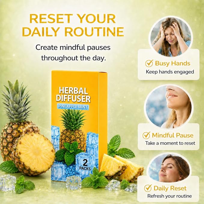 Herbal Diffuser Pen 2 Pack, Pineapple & Mint Personal Aroma Stick, Portable Scent Stick with PCTG Tip & 304 Stainless Steel Tube, Pocket Fresh Aroma Pen for Office, Travel, Gym & Daily Use