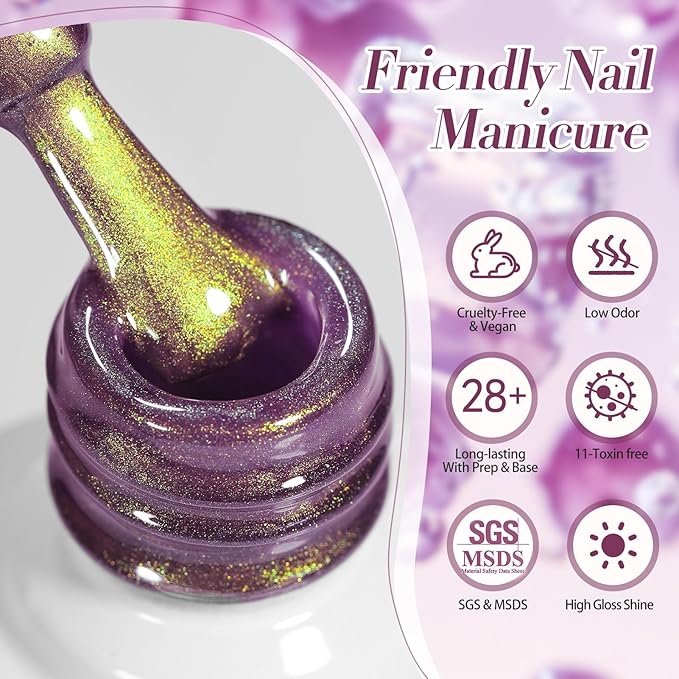 BORN PRETTY Cat Magnetic Eye Gel Nail Polish, Magenta Yellow Cat Glitter Cat Magnetic Gel Nail Polish Honey Trap Magnetic Nail Polish for Nail Art Manicure Salon DIY at Home 15ML