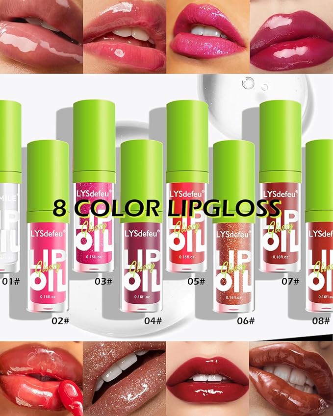 4 Colors Lip Oil Lip Glaze Set,Hydrating Tinted Plumping Lip Gloss,Shiny Glow Reviver Lip Care Oil,Longlasting Non-sticky Transparent Lip Oil, Christmas Makeup Gift Kit for Women Girl-SetB