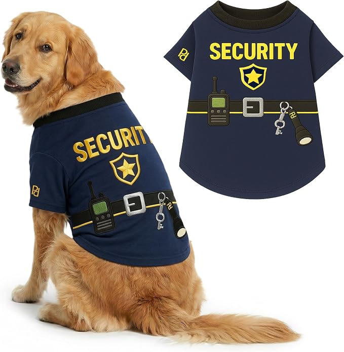 Parisian Pet Dog Security Woofficer Shirt - Embroidered Pet Vest - 100% Cotton & Polyester Doggy Shirt - Lightweight Pet Clothes - Sleeved Puppy Costume - Funny Shirts for Large Dogs - 4XL