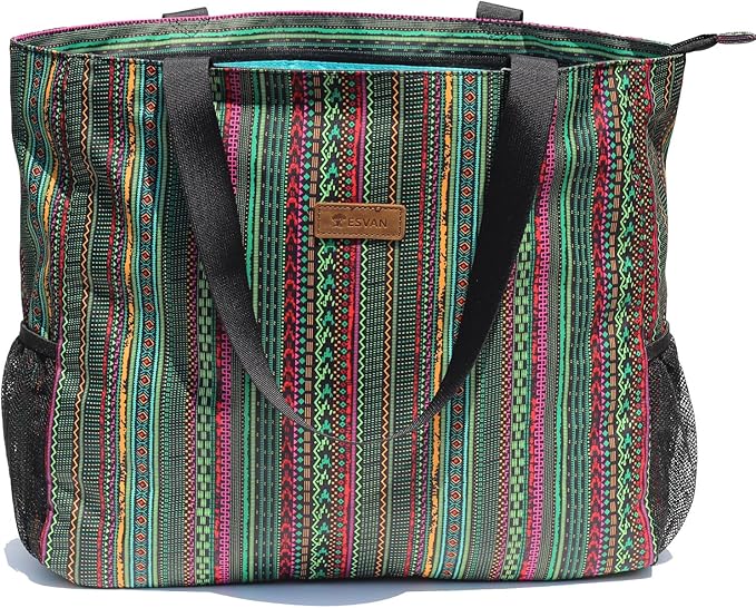 ESVAN LARGE BEACH BAG Water Resistant Lightweight 20 inch Women Oversize Tote Bag for Gym Beach Travel Pool Yoga Nurse