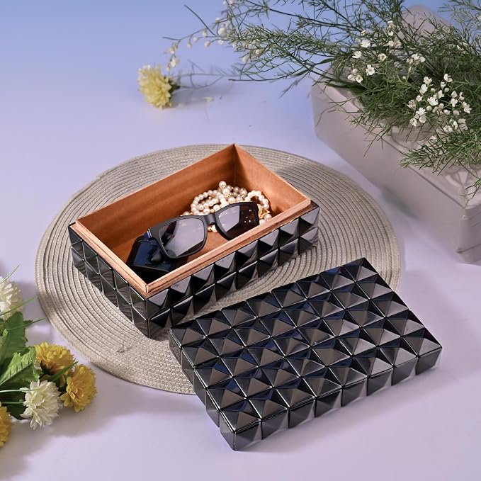 Perilla Home Large Decorative Storage Box – 8" x 5" x 3" – Black MDF with Madison Black Resin Finish – Wooden Keepsake Chest for Blankets, Crafts & Home Organization