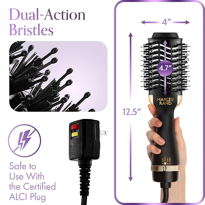 Professional 2 in 1 Volumizing Oval Hair Brush Dryer for Women, 75MM with Hard Travel Case and Premium Gift Box, Black & Gold