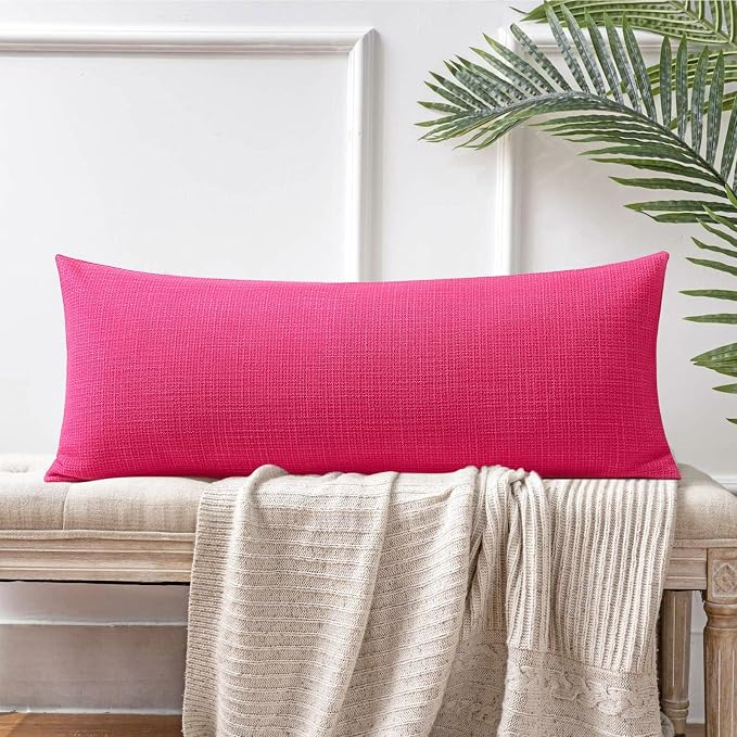 OTOSTAR Linen Throw Pillow Cover Set of 1 Decorative Long Lumbar Pillowcase Rectangle Cushion Cover 14x36 Inch for Home Decor Sofa Bedroom Car 35 x 90CM Hot Pink