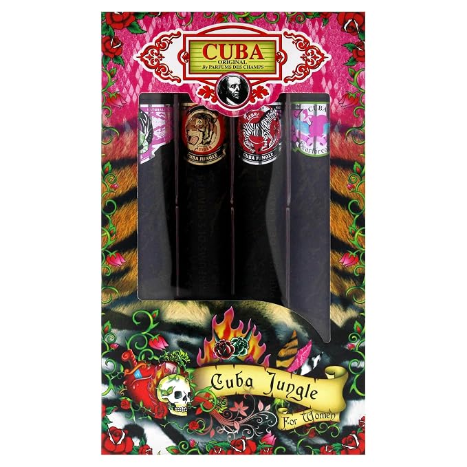 Cuba Jungle 4 Pieces Gift Set for Women, (Snake + Tiger + Zebra + Heartbreaker 4×1.17 Ounce Eau de Parfum Spray)