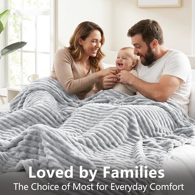 HIMEET Light Grey Queen Blanket for Bed, 300GSM Ribbed Fleece, 90 x 90 in | Ultra Soft Flannel, All-Season Lightweight Warmth, Cozy Bed Coverage & Bedroom Decor, Gift for Men & Women, Machine Washable