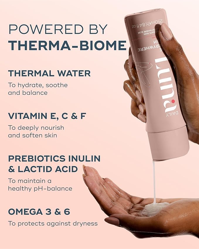 Luna Daily Hydrating Feminine Wash, Soft Cotten Scent | pH-Balanced Body Wash for Sensitive Skin | Moisturizing Daily Cleanser with Soothing Aloe for Daily Relief | Gentle & Pregnancy-Safe, 250ml