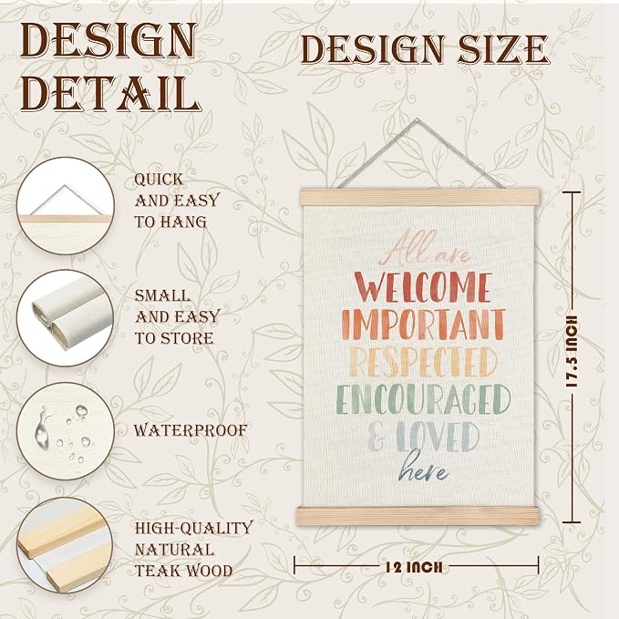 URLLUAE All Are Welcome Here Diversity Classroom Wall Art Posters, Affirmations for Kids, Back To School Equality Multicultural Poster Hanger Frame for School Counselor Office Wall Decor, 12x16 Inch