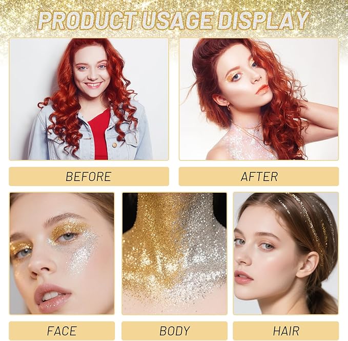 2PCS Face Body Glitter Stick,Gold Silver Hair Glitter Stick for Kids Women,Roll on Body Face Glitter Gel Makeup Hair Accessories,Silver Face Paint,Halloween Singer Concert Party Accessories