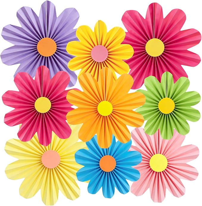 SUNBEAUTY Hanging Paper Fans Colorful Daisy Party Decoration Set Paper Flower Decorations for Wall Paper Fans Reusable Flower Wall Decor for Birthday Fiesta Mexican Party Babyshower Mothers Day