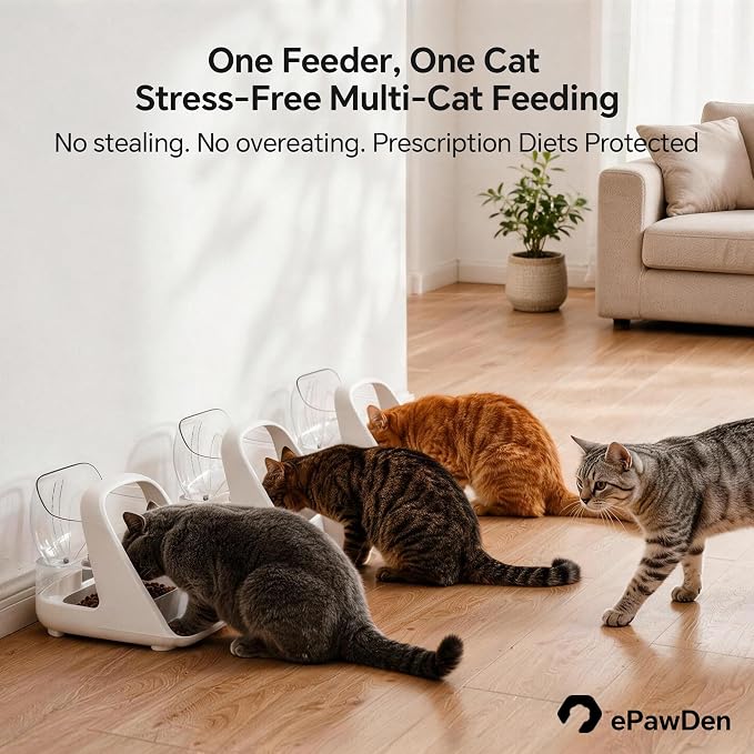 Microchip Pet Feeder - Rechargeable Selective-Automatic Cat Feeder with RFID & Microchip Recognition - Stainless Steel Bowl - Prevents Food Stealing in Multi-Cat Homes - for Wet and Dry Food