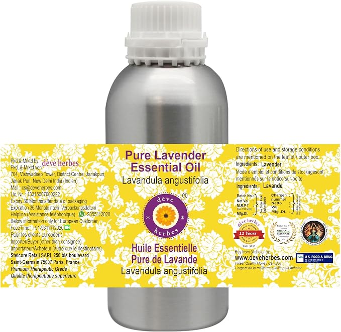 Deve Herbes Pure Lavender Essential Oil (Lavandula angustifolia) Steam Distilled 300ml (10 oz)