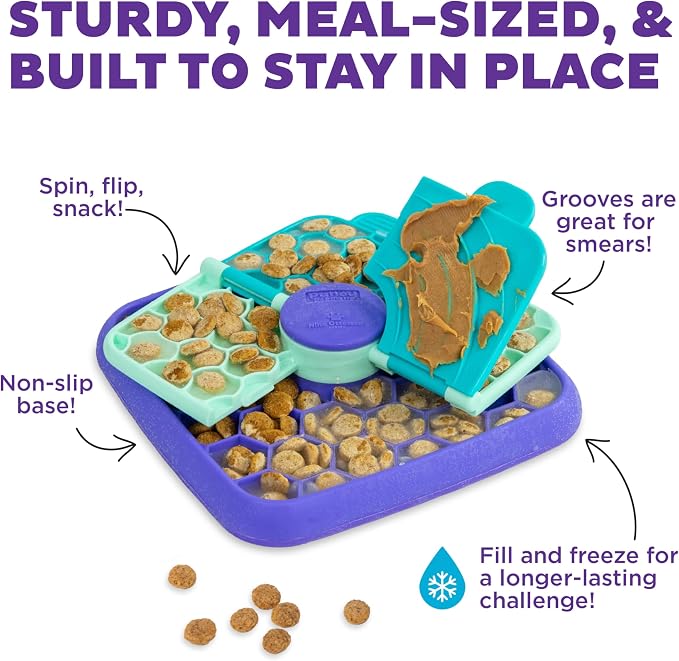 Outward Hound Nina Ottosson Lick N' Flip 3-in-1 Dog Toy Treat Puzzle, 7.4" | Level 1 Easy, Slow Feeder, Lick Mat, Puzzle, Holds 1 Cup Food, Non-Slip Base, No BPA, Interactive Enrichment, Dogs & Puppies