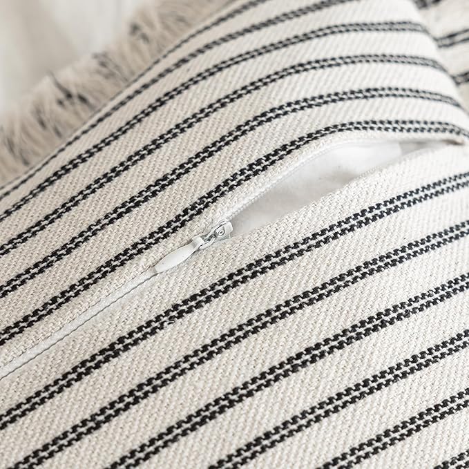 YEENAASY Throw Pillow Covers 22x22 Boho Striped Pillow Cases with Tassel | Set of 2 Fringe Pillow Cover Farmhouse Cushion Covers Neutral Pillows Decorative Square Pillowcase for Couch Sofa Bed, Black