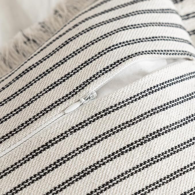 YEENAASY Throw Pillow Covers 12x20 Boho Striped Pillow Cases with Tassel | Set of 2 Fringe Pillow Cover Farmhouse Cushion Covers Neutral Pillows Decorative Lumbar Pillowcase for Couch Sofa Bed, Black