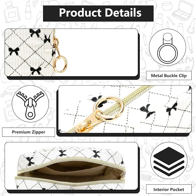 Period Bag for Girls, Corduroy Period Kit with Sanitary Pad Pouch, Menstrual Storage Bag and Tampon Holder for Purse, Girls School Essentials,Feminine Care Organizer(Black Bow)