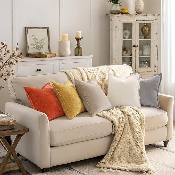 decorUhome Soft Chenille Throw Pillow Covers 20x20 Set of 2 Mineral Yellow | Fall Textured Decorative Throw Pillow Cases Stitched Edge Modern Farmhouse Luxury Boho Velvet for Couch Sofa Bed Home Decor