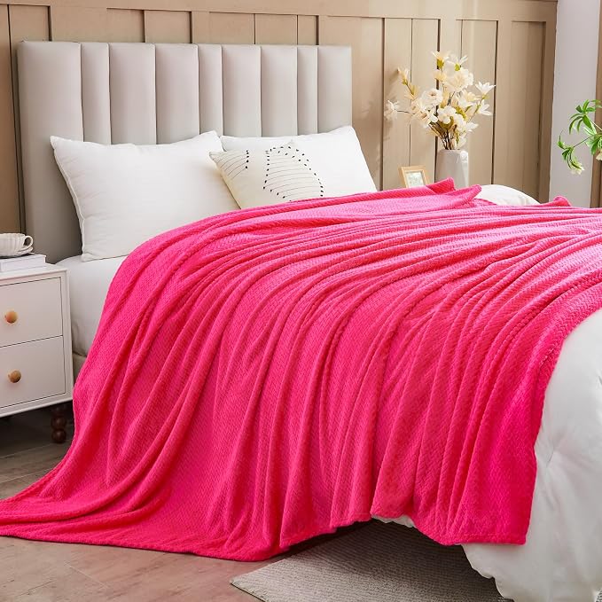 NEWCOSPLAY Fleece Leaves Pattern King Blanket, Dark Rose Red, 90"x110" | Super Soft Throw Blanket, Lightweight Cozy Bed Sofa Blanket, Premium Silky Flannel Fleece, Travel Blanket for All Season Use