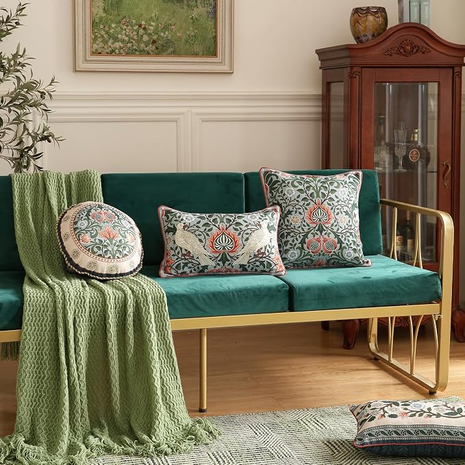 Designer Linen Square Throw Pillow Cover,Set of 2,18"x18"-Naples A | Vintage French Elegant Pillow Cover,Concealed Zipper Design,Floral Pattern,Sofa,Bedroom,Living Room,Lounge Chairs