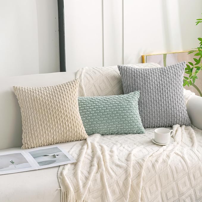 Set of 4 Grey Decorative Throw Pillow Covers 24x24 Inch Corduroy Pillow Covers for Bed Couch Sofa Living Room Soft Square Cushion Cases