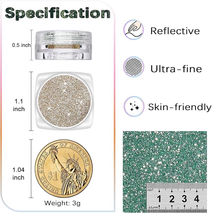 Laza 8 Colors Korea Diamond Nail Powder Sparkling Crystal Glitter Holographic Nail Glitter Dust Laser Silver Mirror Effect Bright Shining Flakes for Acrylic Nails Polish Nail Art DIY Decoration