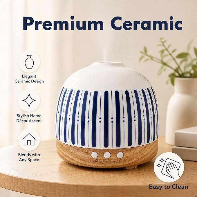 Essential Oil Diffuser Aromatherapy for Large Home, 300ML Aromatherapy Diffuser Humidifier, 3 Color LED Lights, Quiet Cool Mist Diffuser for Bedroom, Office, Gift for Mom Friend Women Gift (Blue)