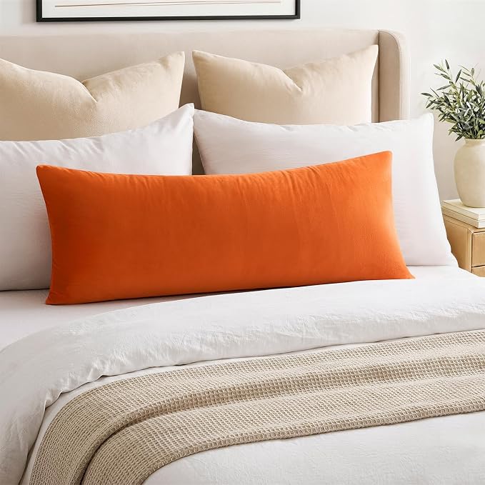 Throw Pillow Covers Lumbar 14x36 Inch Velvet Pillow Covers, Soft Decorative Orange Pack of 1 Long Pillow Case for Couch Cushion Chair Sofa Bed Living Room, Home Boho Decor