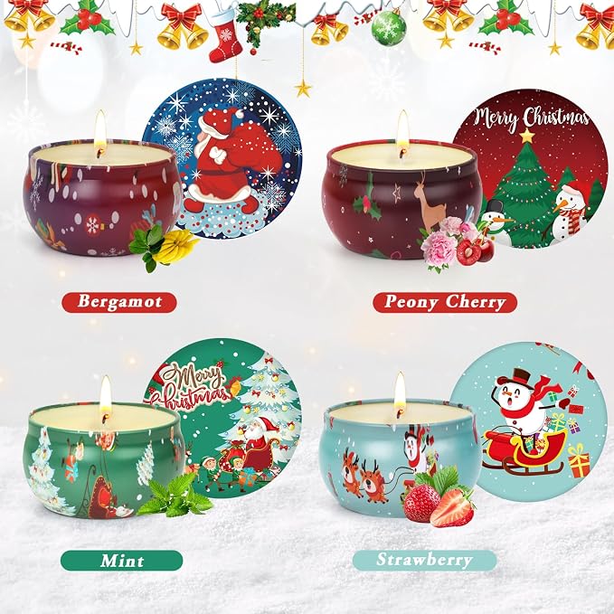 Christmas Candles Set, Christmas Scented Candle Gifts for Women, 4 Pack Small Aromatherapy Candle for Home Scented,Stocking Stuffers for Coworker Friends Teacher Adults Birthday Party