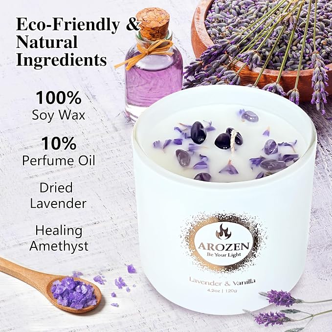 3 Pack Scented Candles Gift Set for Women – Lavender, Ocean, Rose Soy Candles with Crystals & Seashells, 70-Hour Total Burn Time, Aromatherapy Candle Set for Home Decor, Mother’s Day Birthday