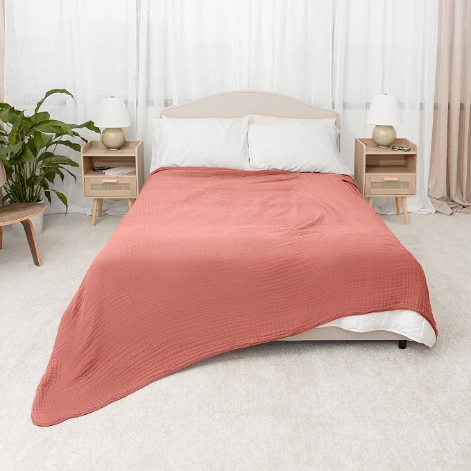 Comfy Cubs Adult Muslin Blanket 90x90” Queen Swaddle Blankets, Dusty Rose | 6 Layer Soft, Breathable & Lightweight Muslin Adult Blanket - Machine Washable & Designed in the US Bedding for All Seasons