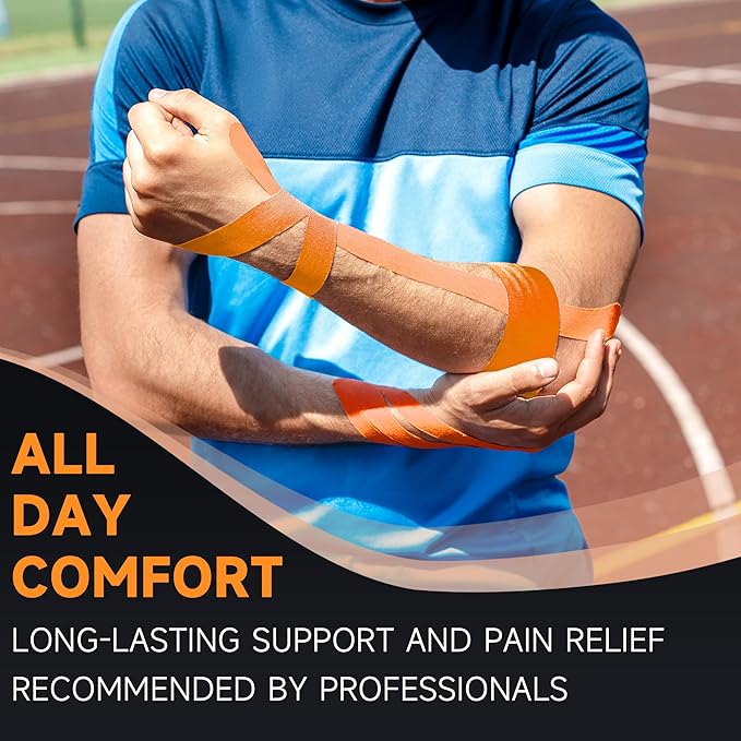 CKeep Kinesiology Tape, Uncut 2 Rolls, Original Cotton Elastic Premium Athletic Tape,Latex Free Hypoallergenic, 2inch x 16ft, Orange