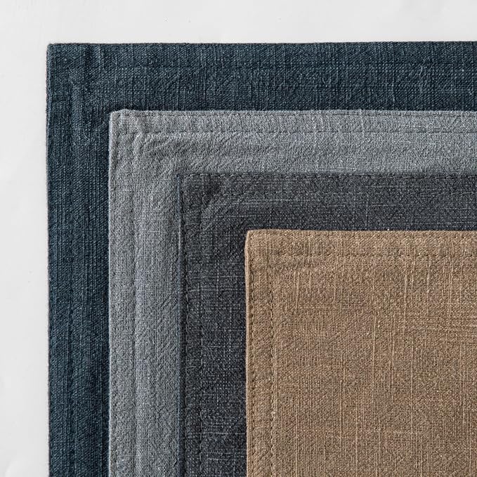 MIULEE Neutral Navy Boho Linen Pillow Covers 18x18 Inch Pack of 4 | Natural Decorative Throw Pillow Covers, Soft Farmhouse Couch Pillowcases, Coastal Home Decor for Living Room Bed Sofa