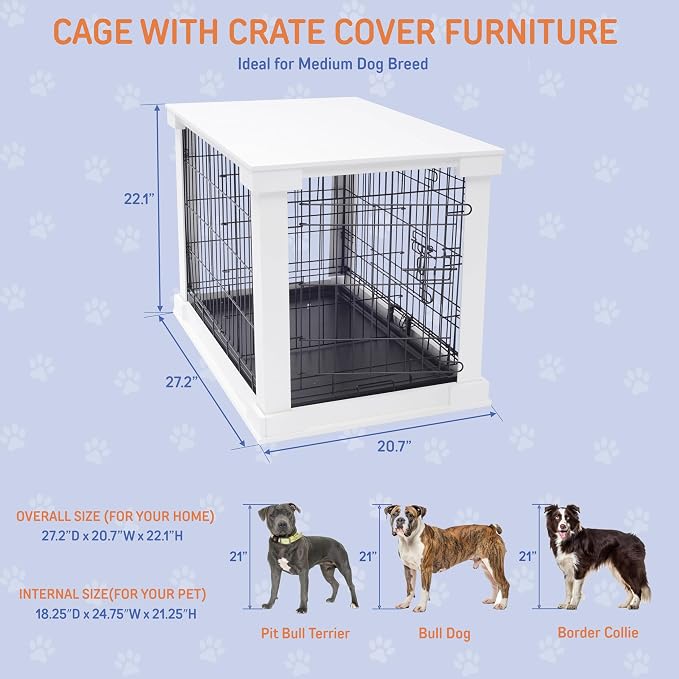 Zoovilla Small Slide Aside Dog Crate and End Table Furniture Indoor Use, Dog Kennel with Sturdy Wooden Material with Sliding Door, Decorative Wooden Pet Crate and End Table, for Small Dogs, White