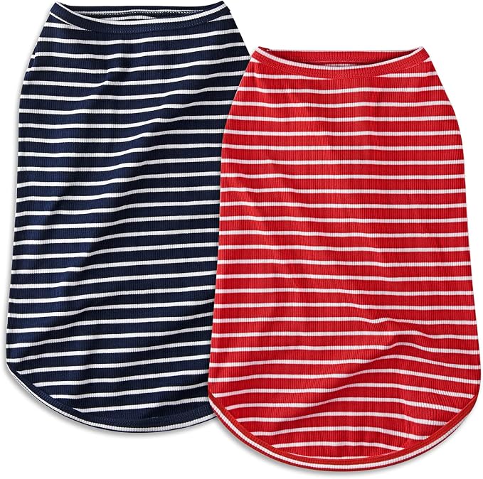 Koneseve Dog Shirt Vest Lightweight Stretchy Dog T-Shirts Soft Cool Sleeveless Stripe Vests Breathable Clothes for Puppy Kitty Cats Small Medium Large Dogs 2 Pack Red + Blue [ 3XL ]